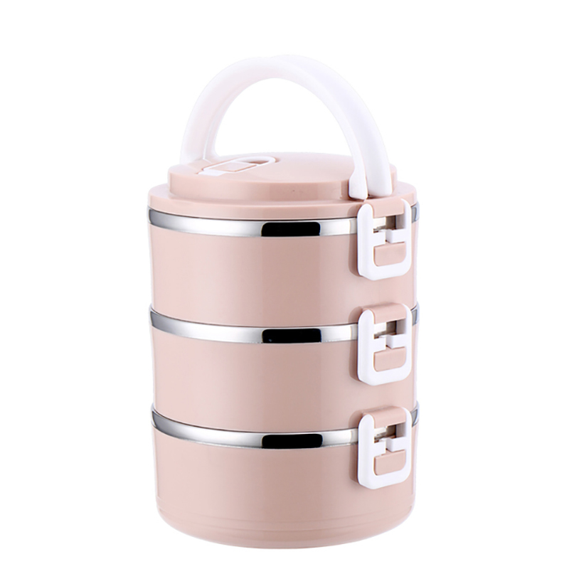 Protable Lunch Box Stainless Steel Bento Boxes Multilayer Lunch Box For Kid Office Workers Microwave Food Container Tableware: 3Layer-pink