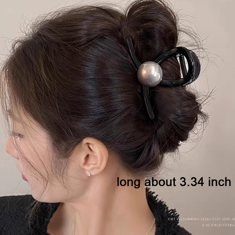 Pinzas para el cabello de perlas negras Vintage para mujeres y niñas, adorno de temperamento, pinzas simples, horquilla, accesorios para el cabello de: Gris