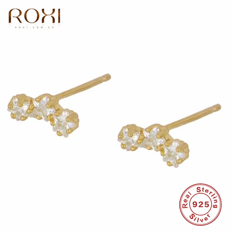 ROXI Neue Mond und Stern Ohrringe 925 Sterling Kristall Zirkon Kleine Stud Ohrringe für Frauen Brincos Delicate Koreanischen Ohrringe