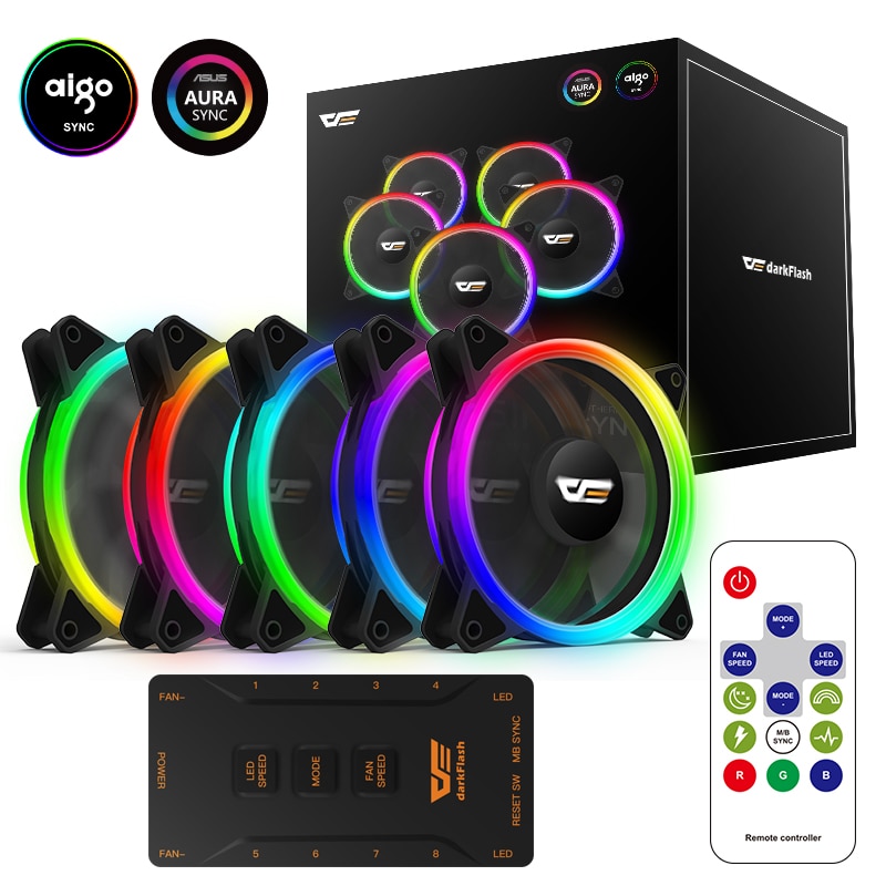 Aigo Darkflash DR12 PRO 3pin5v aura sync pc Computer Case Fan RGB Einstellen LED 120mm Doppel halo argb Kühler kühlung 12cm Fans
