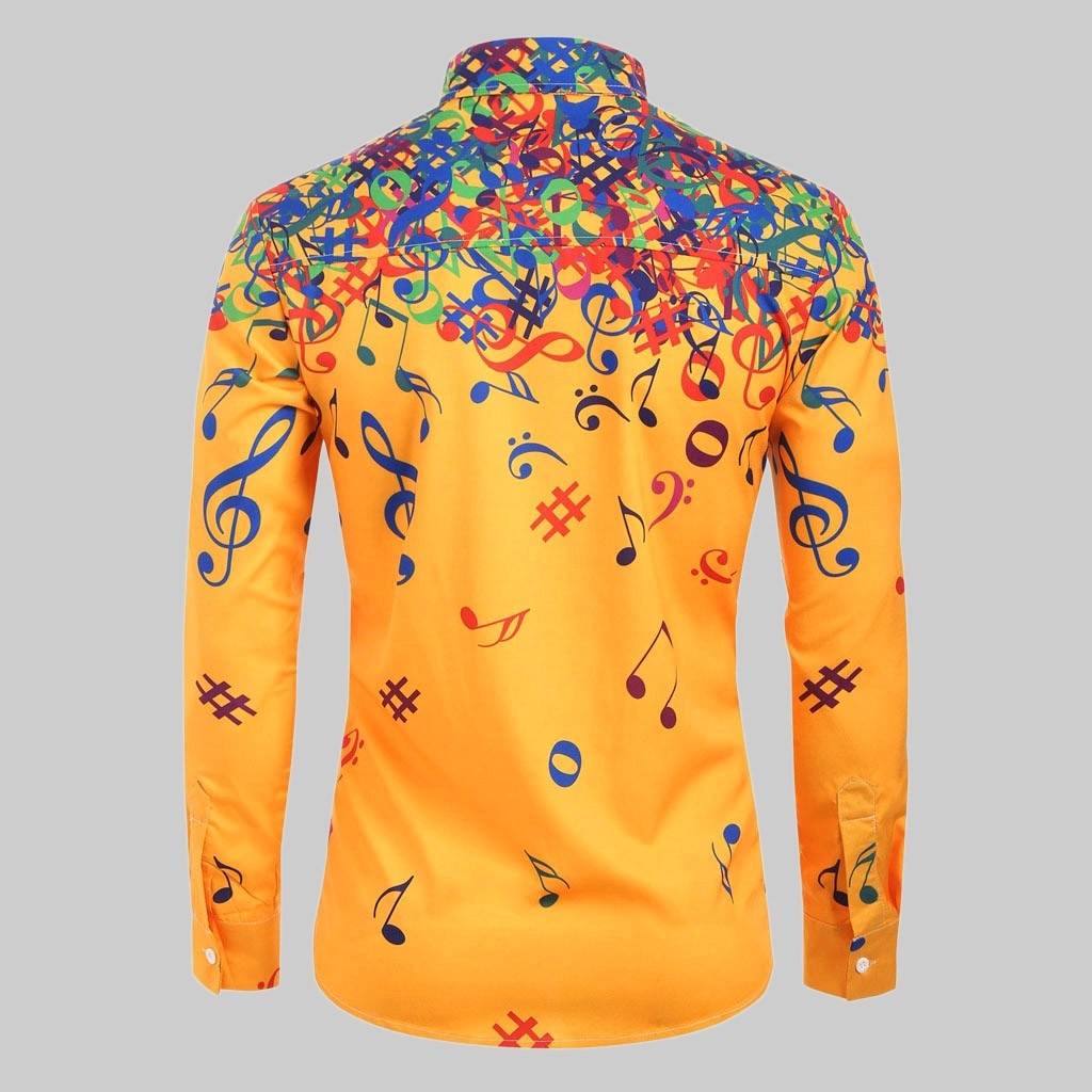 Hommes à manches longues chemise décontracté nouveauté Note de musique hommes chemises montre costume streetwear d91016
