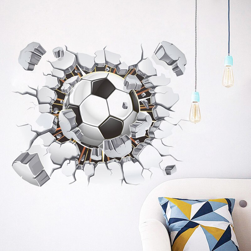 Flyvende fodbold brudt wallsticker vinduesudsigt boligindretningsmærkater til drenge værelse stue sports stickers dekorationer