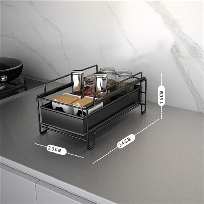 Kitchen Countertop Spice Racks Stackable Storage Rack Multi-layer Pull-out Storage Under Sink Storage Wrought Iron Storage Rack: Black