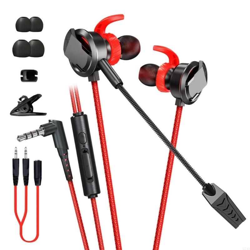 E74D In Ear Earphones eSports Earbud Build-in Noise Cancelling Microphone for Game 3.5mm Cable Controlled Earpiece