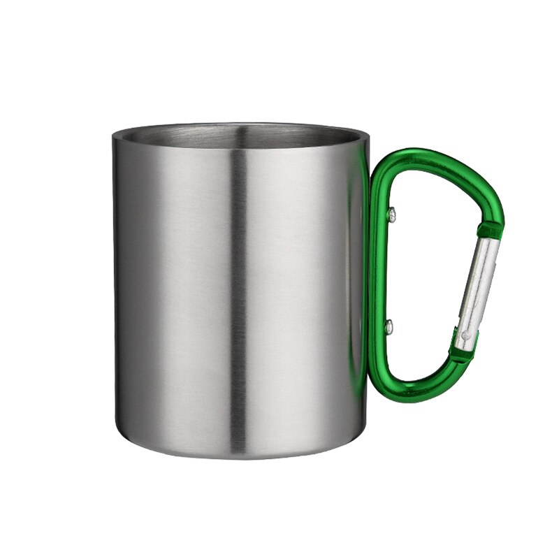200Ml Rvs Cup Voor Camping Reizen Outdoor Cup Met Handvat Karabijnhaak Klimmen Backpacken Wandelen Draagbare Kopjes: Green