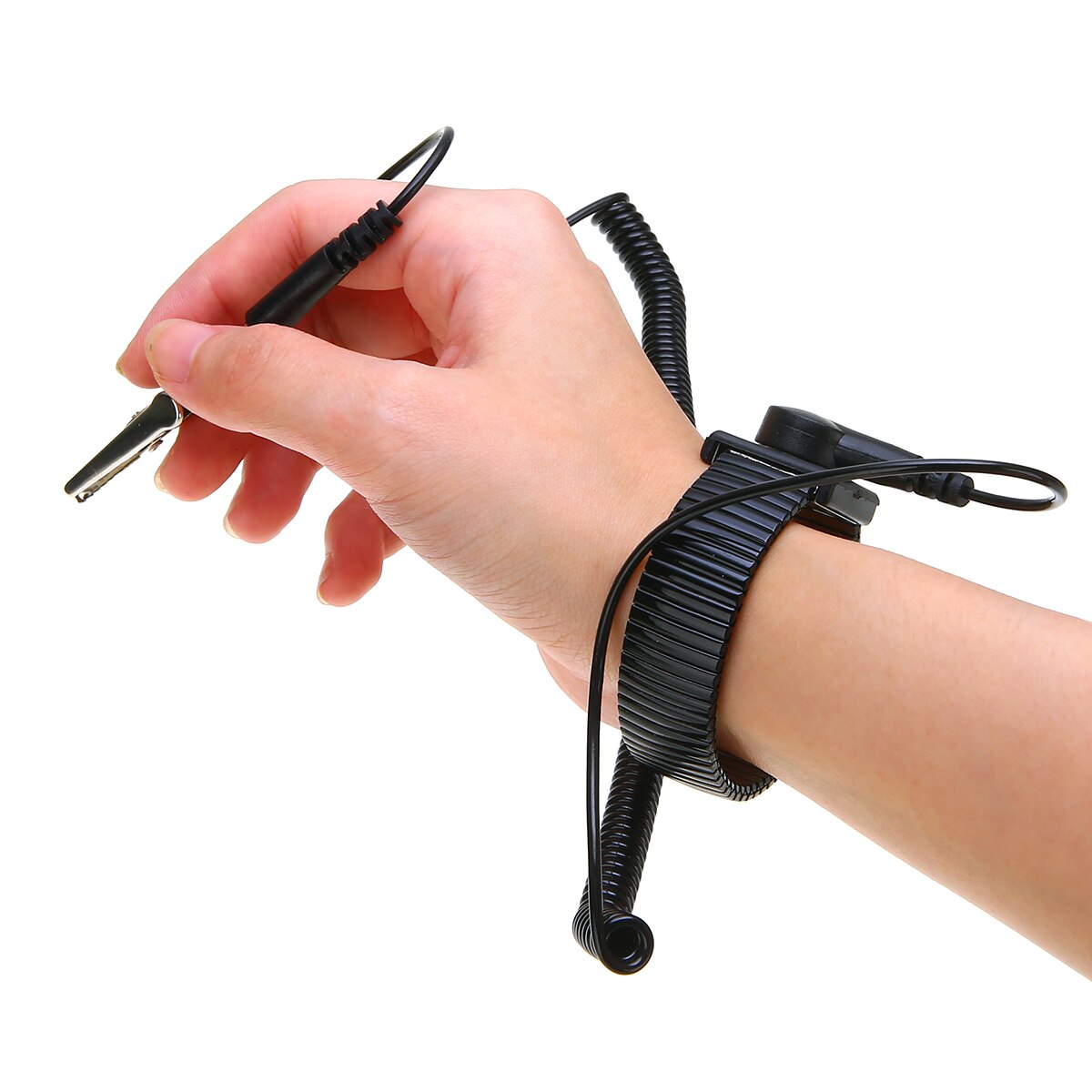 Black Anti Static Ground Wrist Strap Band ESD Metal Bracelet With Alligator Clip For Electronics Repair Work Tools