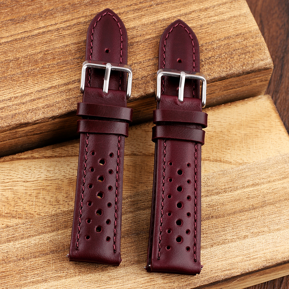 20mm Handmade Watch Strap Breathable Watchbands for Women Men Watch Band Bracelet Replacement Belt Wine Red