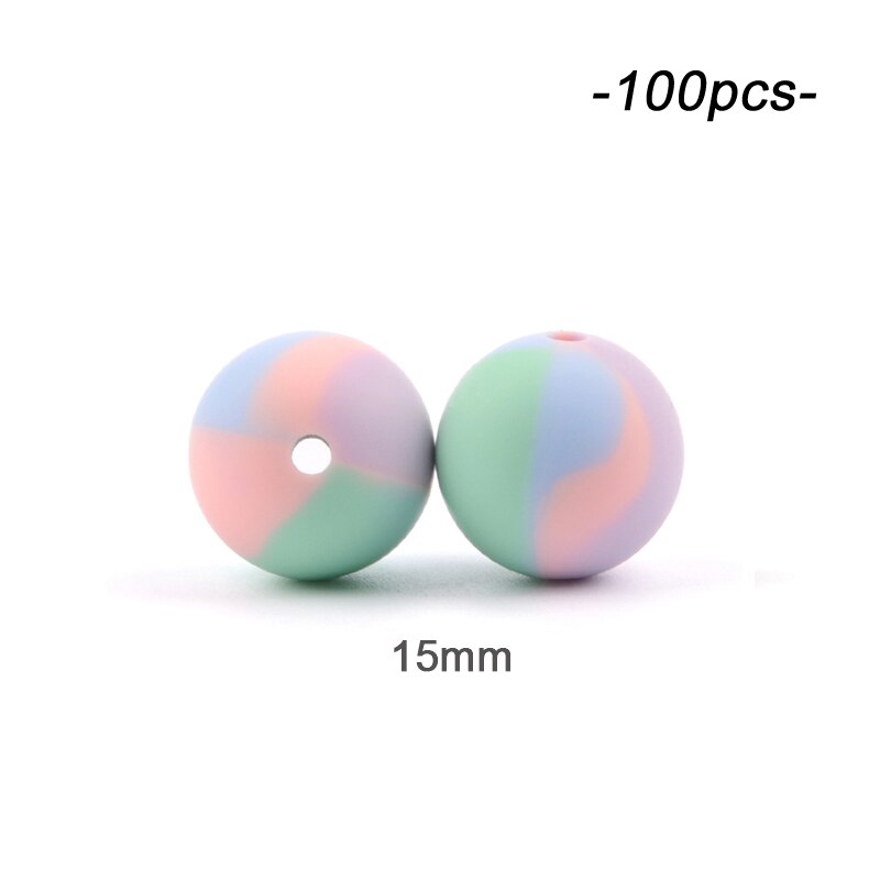 100 stücke Silikon Perlen BPA FREI binden Farbstoff Bunte Hexagon 14mm & 17mm Baby Zahnen Perlen Runde geformt Spielzeug Lebensmittel Klasse DIY: 15mm binden Farbstoff
