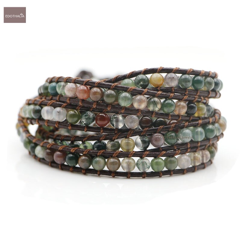 EDOTHALIA Handwoven Women Jewelry Natural Stone India Onyx Beads Wrap Leather Bracelets For Women With Stainless Steel Clasp