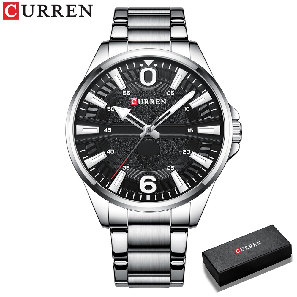 Horloges Heren Casual Klok Roestvrij Staal Black Quartz Horloge Voor Mannelijke Часы Мужские Наручные: silver black box