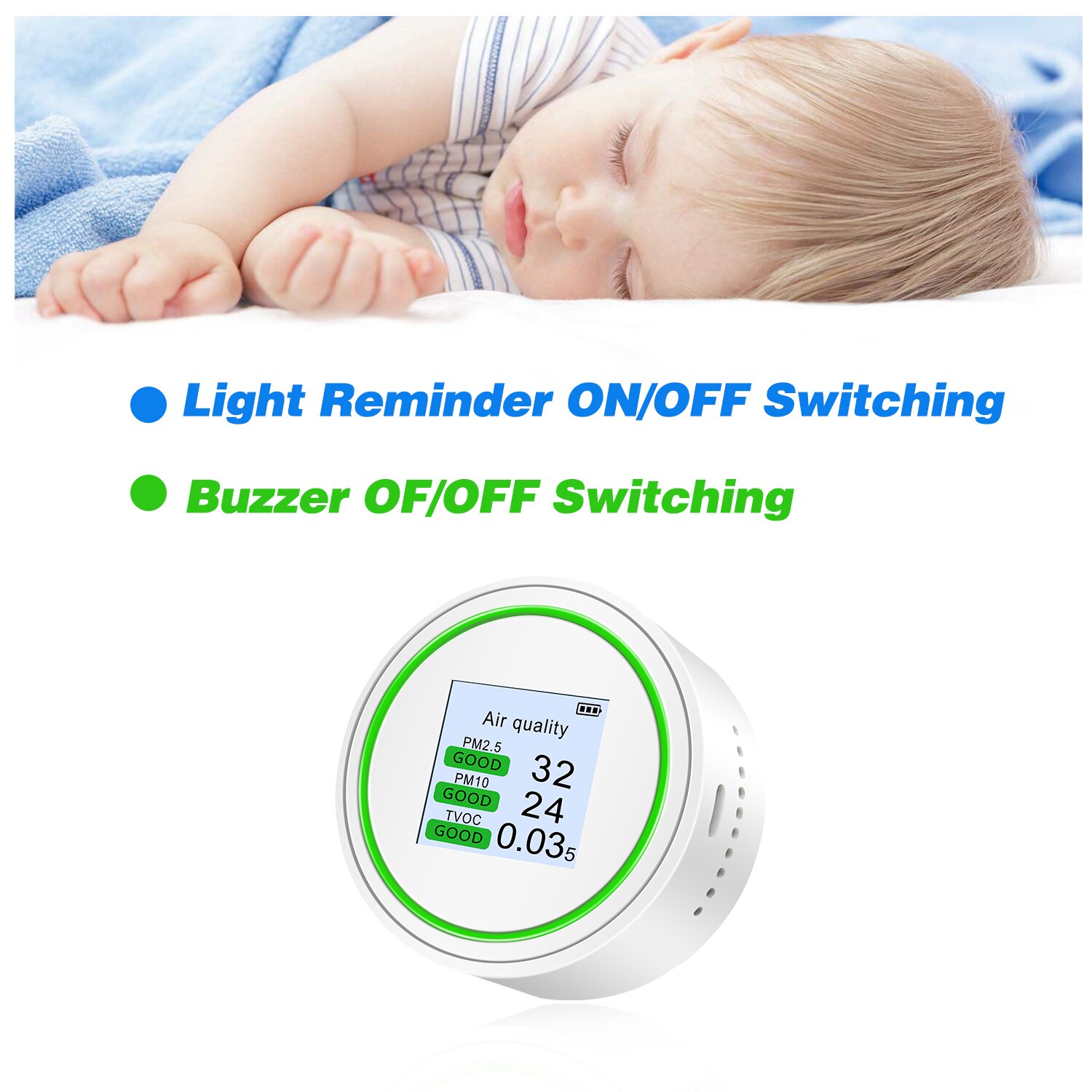 PM2.5 Tester Air Detector Palm Size Air Tester High Accuracy Air Monitor for PM2.5 &amp TVOC &amp AQI