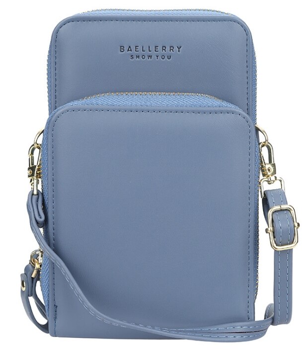 Doble cremallera damas monedero bandolera cartera billetera para teléfono para mujer mini cartera bandolera: Blue
