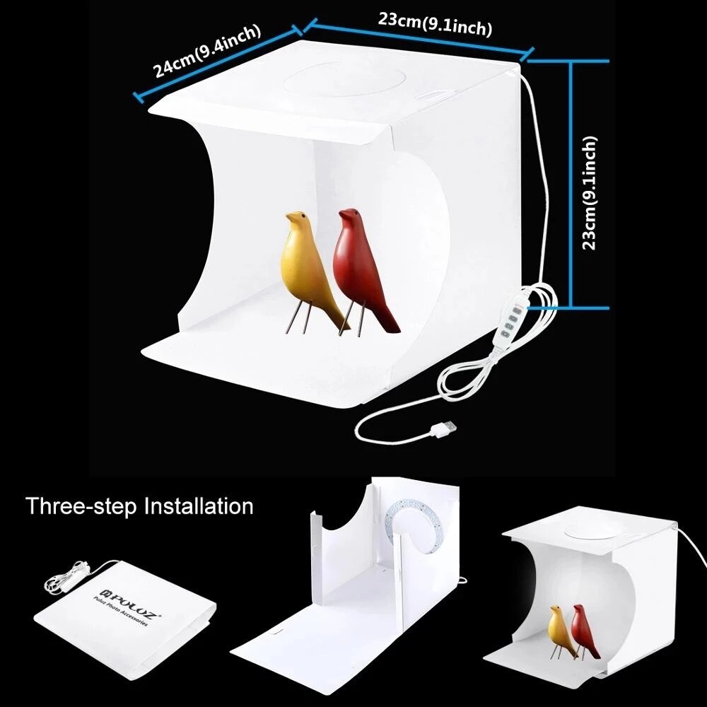 Puluz Photo Studio Box Mini Ring LED Lightbox Photography Lighting Studio Shooting Tent Box Kit &amp; 6 Color Photographic Backdrops