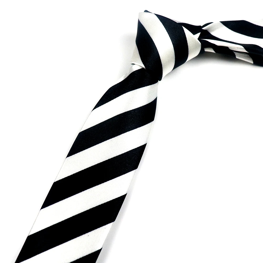Corbatas a rayas blancas y negras para hombre y mujer, ropa de vestir Formal, corbatas de seda de imitación, corbatas de cuello estrecho, camisas casuales, artesanía diaria, 5CM: Blanco