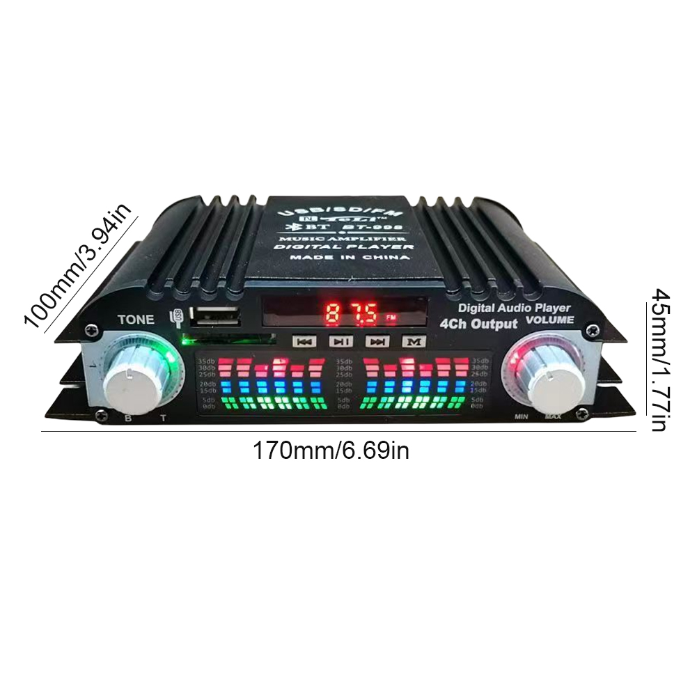 1600 W Spitzenleistung Digitaler 4-Kanal-Audioverstärker FM-Radio USB Bluetooth-kompatibel Mini HIFI Digitaler Stereoverstärker Fernbedienung