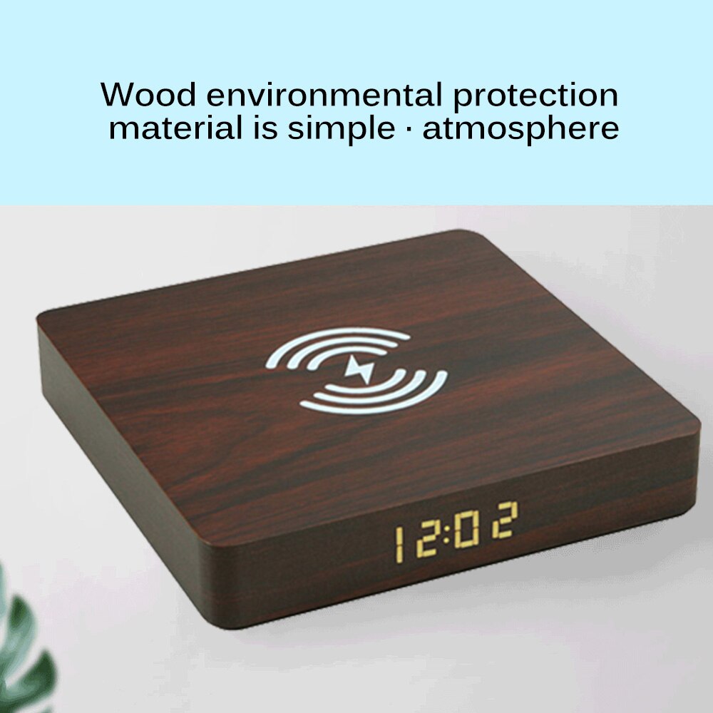 Modern Wooden Wood Digital LED Desk Alarm Clock Qi Wireless Fast Charger For iPhone for Samsung for Huawei Smart Phone