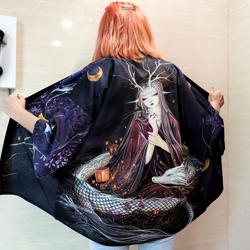 Women Kimono Cardigan Yukata Female Japanese Streetwear Japan Style Shirt Dragon Clothes Haori Women'S Kimono Obi Top 10205