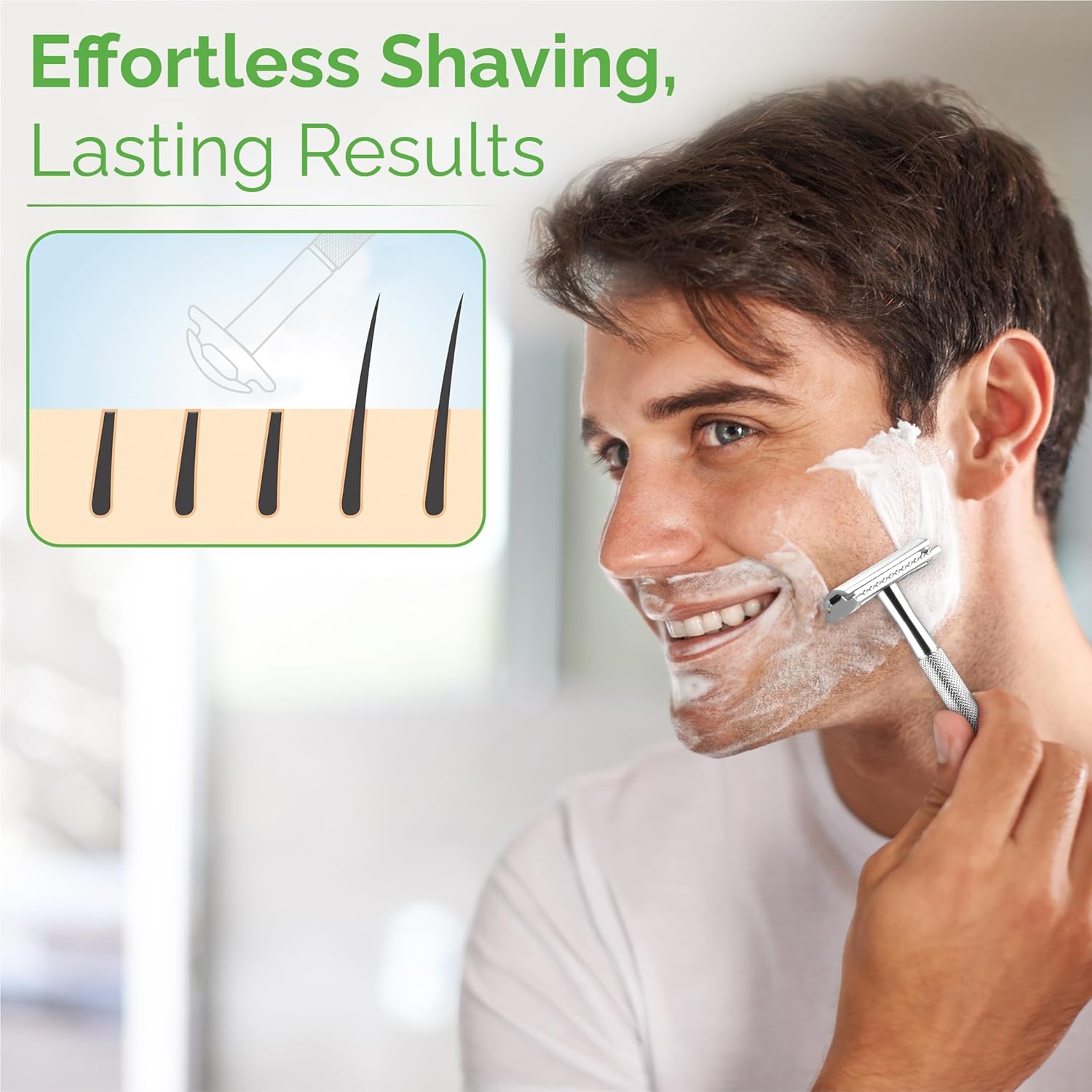 Dubbele rand veiligheidsscheermes voor mannen en vrouwen, metalen scheermes met 10 platina gecoate veiligheidsscheermesjes, milieuvriendelijk scheermes