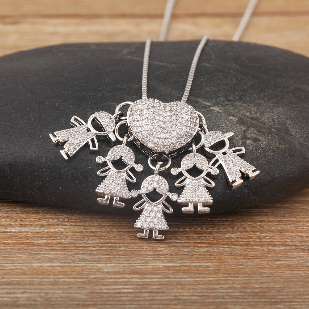 Nidin Trend Son/Daughter Boy/Girl Pendant Necklaces Female Versatile Chain Choker Jewelry Birthday: Rhodium Plated