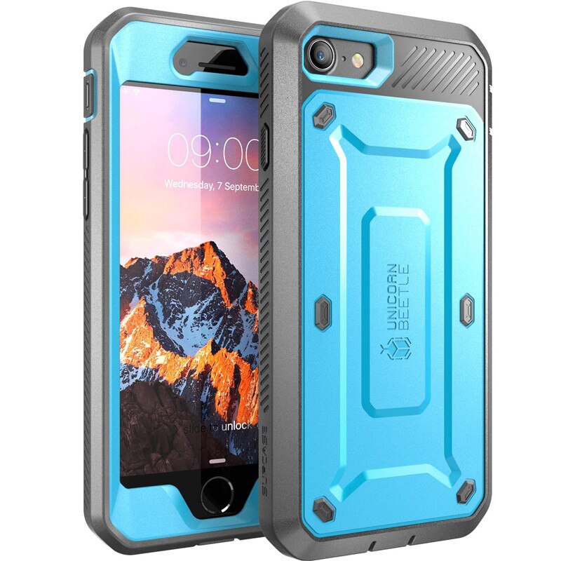 SUPCASE-funda protectora de cuerpo completo para iphone SE , Protector de pantalla incorporado: Blue