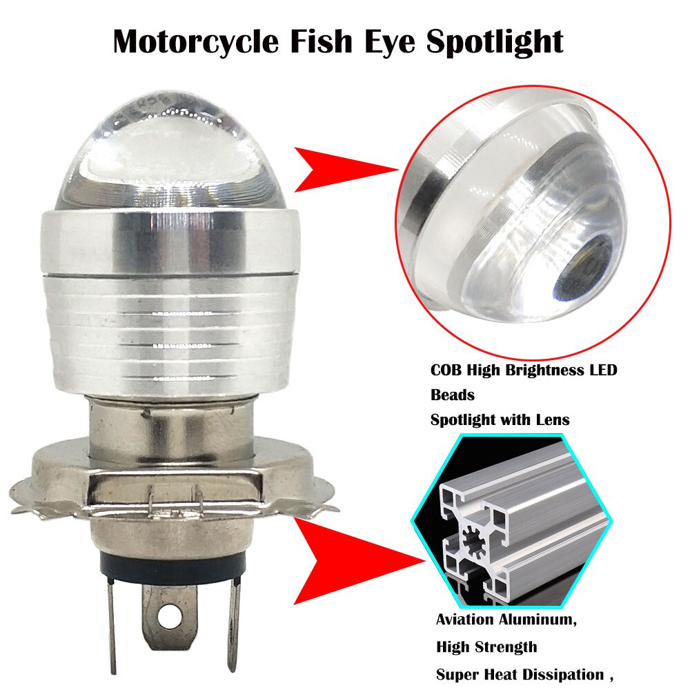 H4 ba20d motorcykelstrålkastare led blixt blixtljus helljus/halvljus 1200lm skoter motorcykel atv pannlampa vit+röd 12v