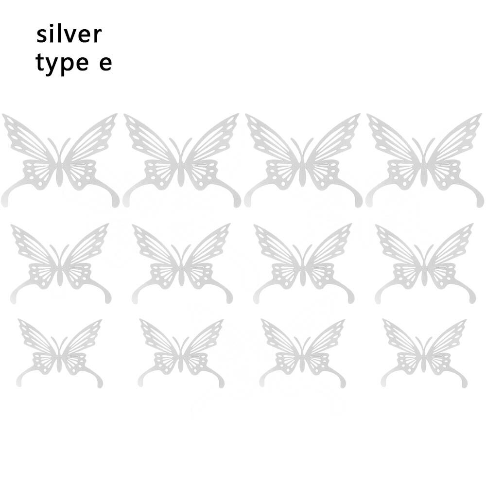 Autocollants muraux papillons 3D ajourés, 12 pièces/ensemble, décoration pour chambres d'enfants, décoration de maison, réfrigérateur, bricolage, fête de mariage: S-5
