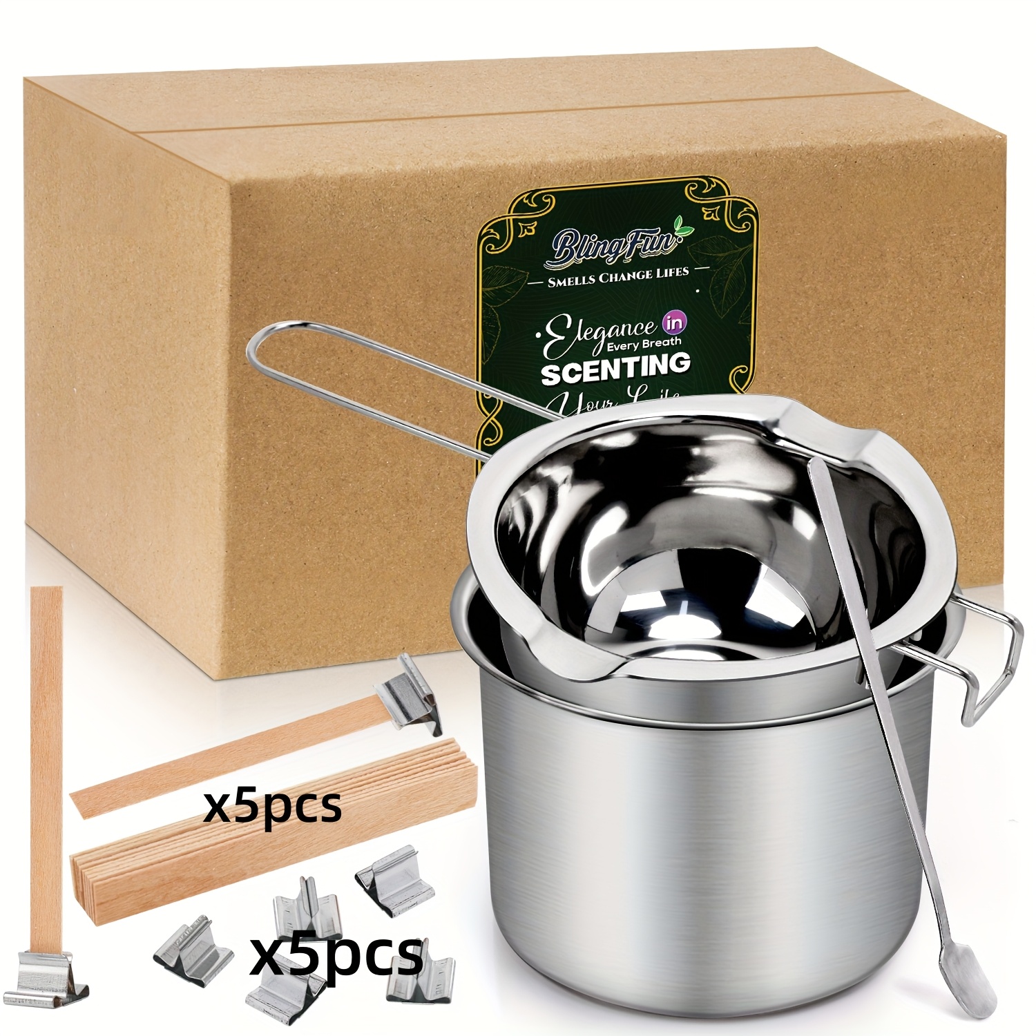 BlingFun Candle Making Kit with Melting Pot, Wicks, Wooden Wicks, Wick stickers, and Wick Holders: light green