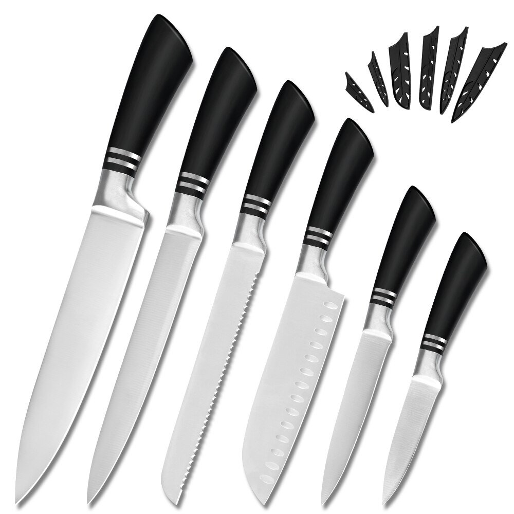 Xyj køkken rustfrit stål 7 stk kokkekniv sæt 8 ' ' skærebrød kok 7 '' santoku 5 ''utility 3.5 '' vægholder til skærekniv: B