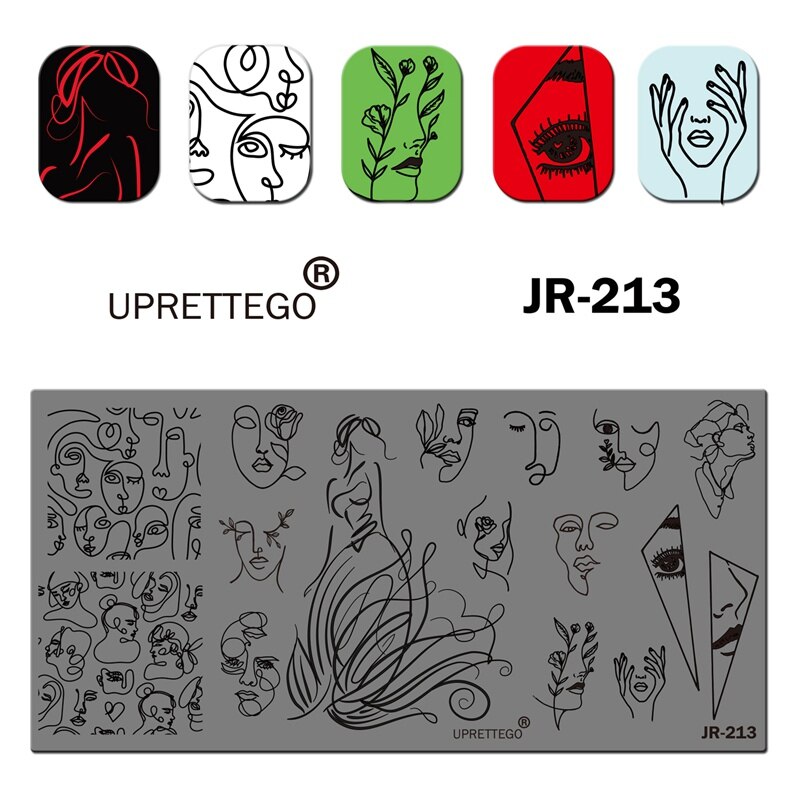 Roestvrij Staal Stempelen Plaat Sjabloon Russische Zin Bloemen Brief Gloeilamp Gratis Lijn Kerk Orchidee Nail Tool JR211-220: JR213