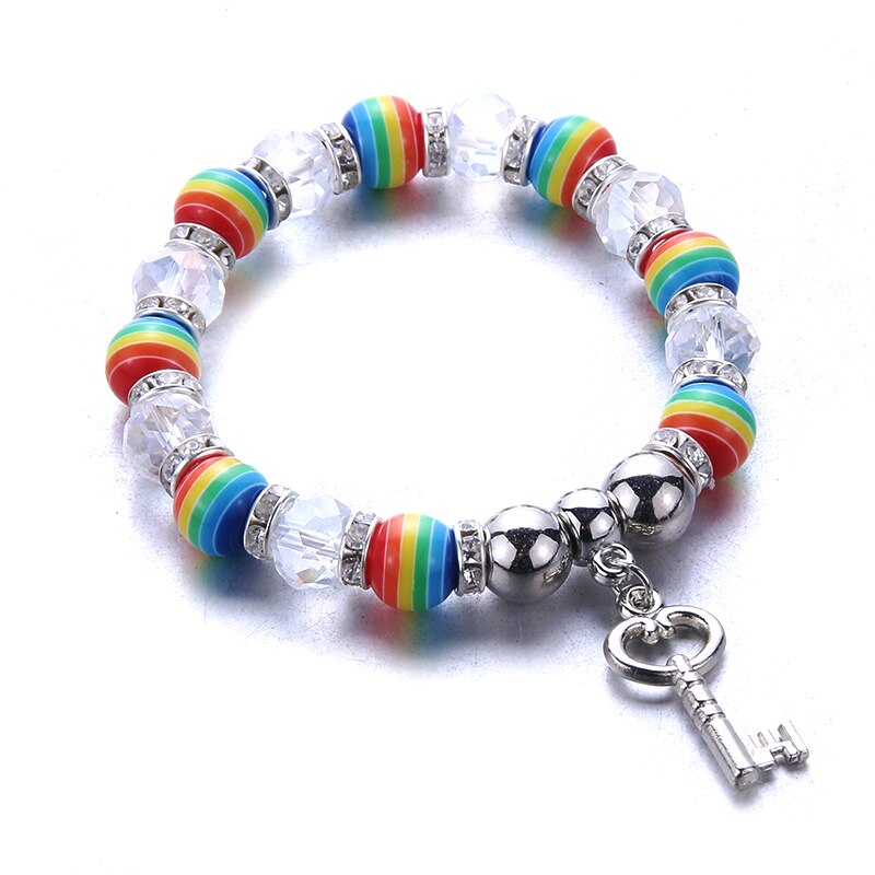 Pulsera con abalorios elásticos para niño y niña, brazalete con cuentas de colores, arcoíris, joyería fina: 18