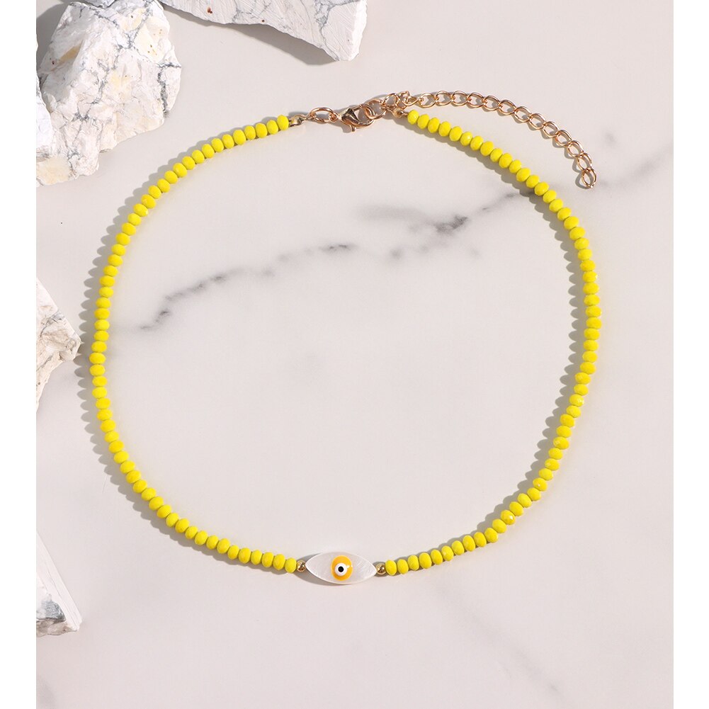 JUST FEEL Evil Eye Beads Chain Necklace For Women Handmade Colorful Beaded Irregular Stone Choker Necklace Trendy Jewelry: A065605YW