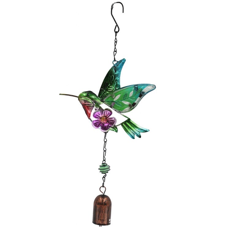 1pc smedejerns kolibri sommerfugl vindklokke guldsmede bille vedhæng 4 stilarter glas malet håndværk vedhæng: Zy000041- fugle