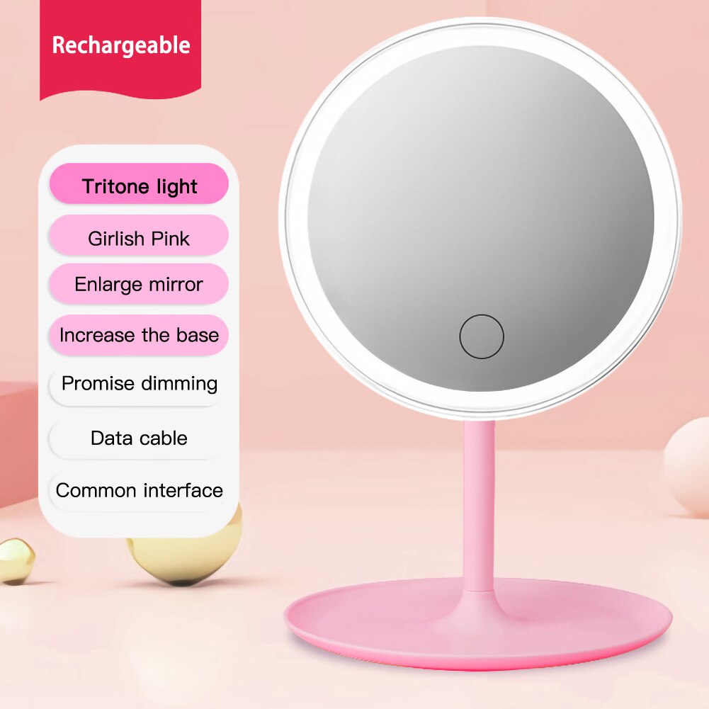 LED Makeup Mirror with Ring of Light HD Vanity Mirrors Smart Touch Control Illuminated Stand Up Desk Table Mirror USB Charge: PK