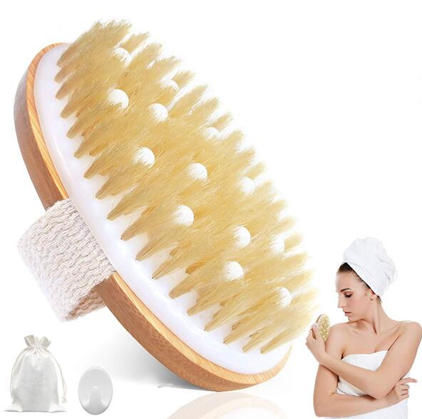 Treesmile kroppsbadborste kroppsmassageborste i trä träbadkar duschborste spa kroppsborste utan handtag  d40: Har pärlor