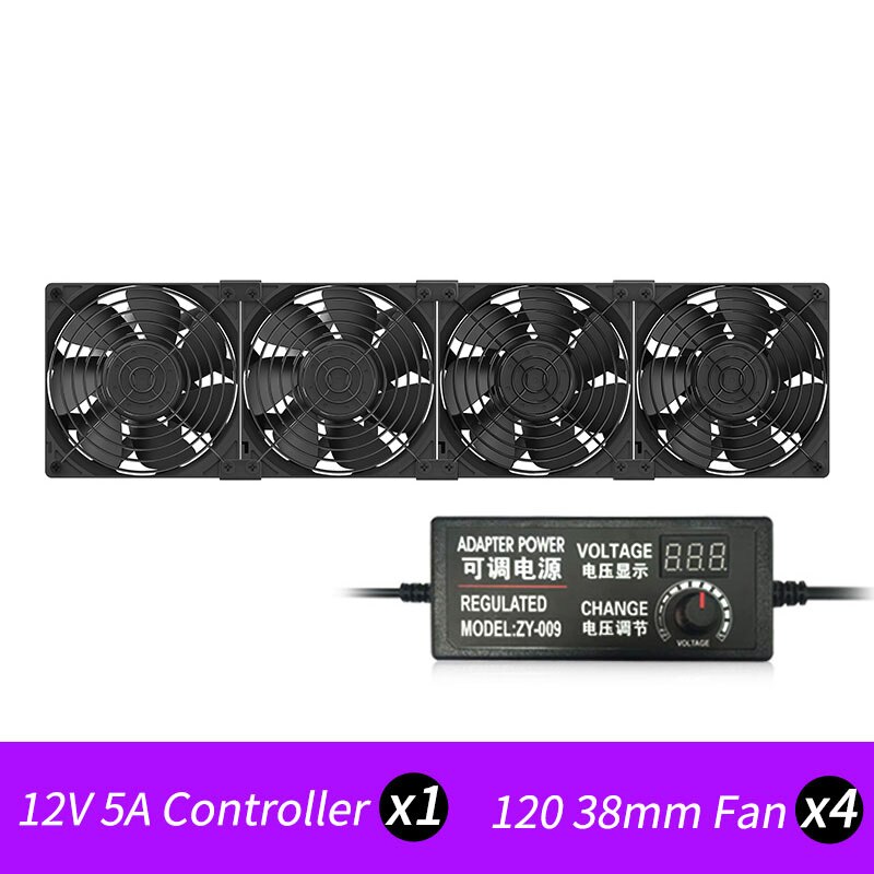 5000Rpm 12038 Hoge Snelheid Twee Kogellager Cooling System Fan Voor Computer Btc Mijnbouw Kast Server 120Mm Ventilator kit: 4 FAN / US Plug