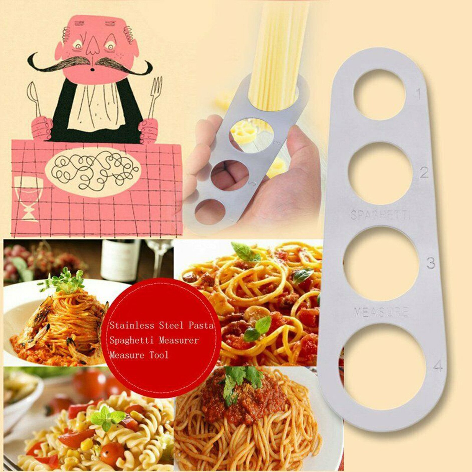 Stainless Steel Pasta Spaghetti Measurer Measure Tool Easy Clearing Pasta Ruler Measuring Tools 4 Serving Portion Kitchen Gadget