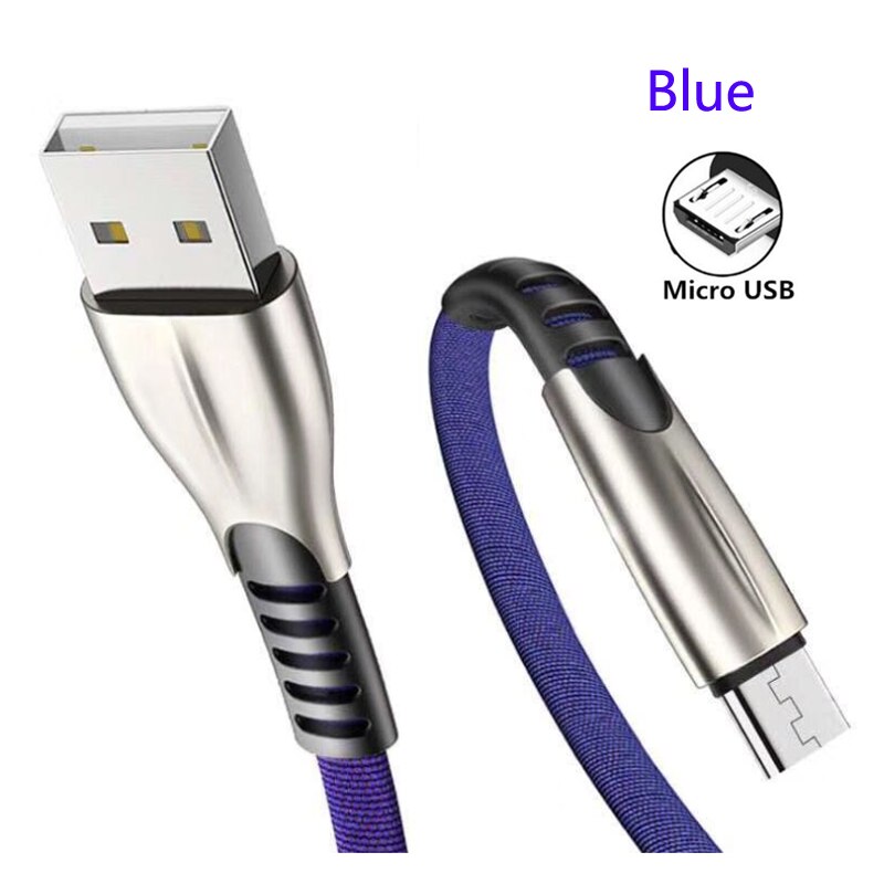 Fast Charge Micro USB Type-c Zinc Alloy Braided Cable For Samsung S6 S7 S8 S9 S10 J3 J5 J7 A5 J1 J4 J6 A6 A8 Plus: Blue For Micro