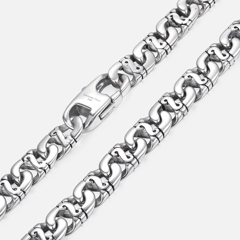 Davieslee Mens Necklace 316L Stainless Steel Biker Chain Necklaces for Men Silver Color Punk Jewelry 9.5mm 18-36inch LHN01