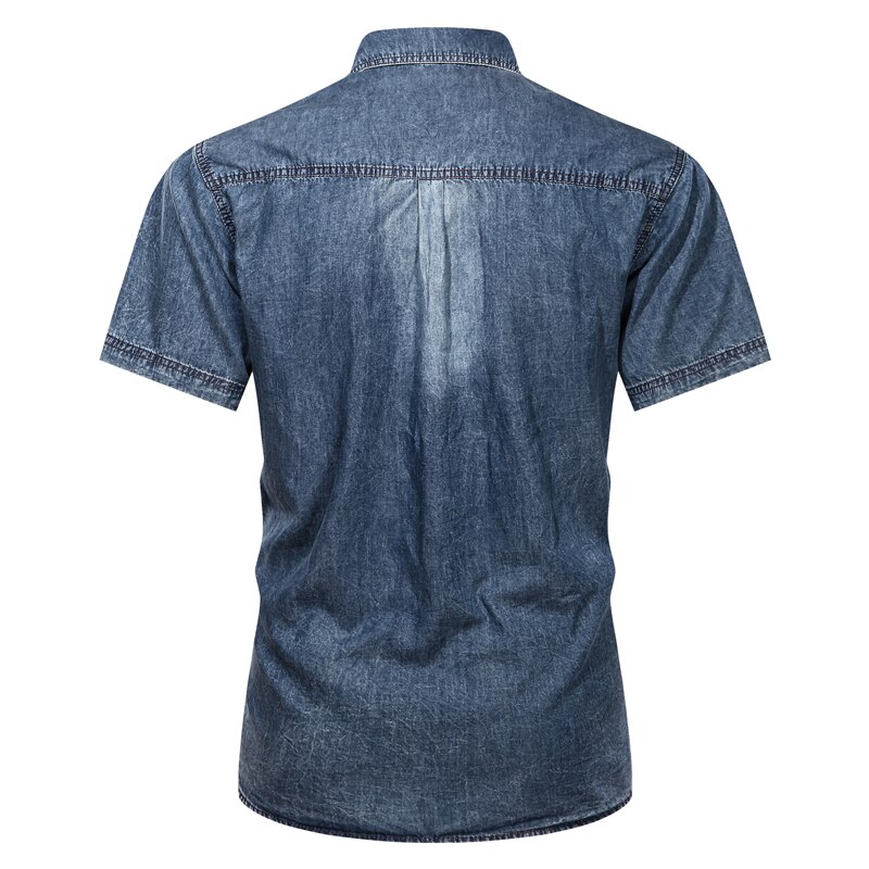 Camisa vaquera ajustada para hombre, camisa de manga corta azul, uniforme de , de negocios, estilo informal, verano,