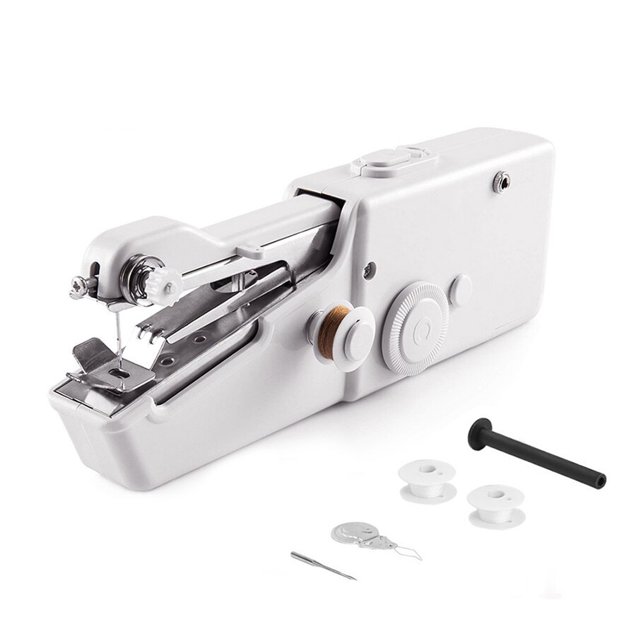 Portable Hand Sewing Machine Mini Sewing Tools Electric Stitch Needlework Thread Machine Set Quick Repairs DIY Clothes Stitches: White Machine