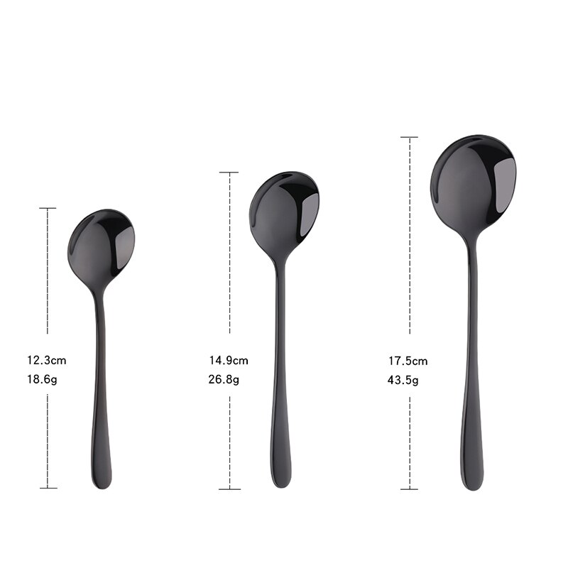 3 pçs preço barato espelho polonês colher de mel colheres de degustação de aço inoxidável conjunto colher de jantar colher de sobremesa colher de café utensílios de mesa: black3pcs