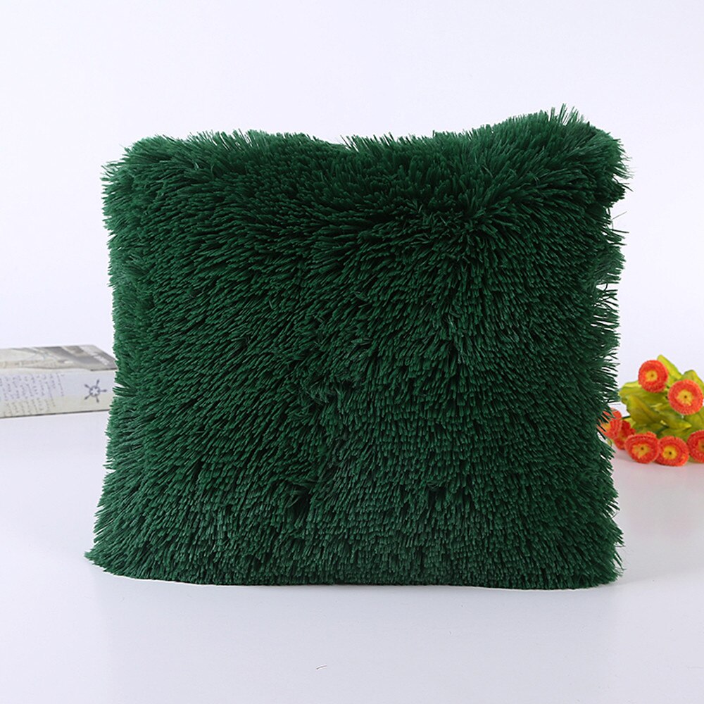 Pluizige Zachte Pluche Vierkante Kussen Huiselijke Comfortabele Kussens Geval Bank Taille Sierkussen Cover Home Decoratieve Kussensloop: Army Green
