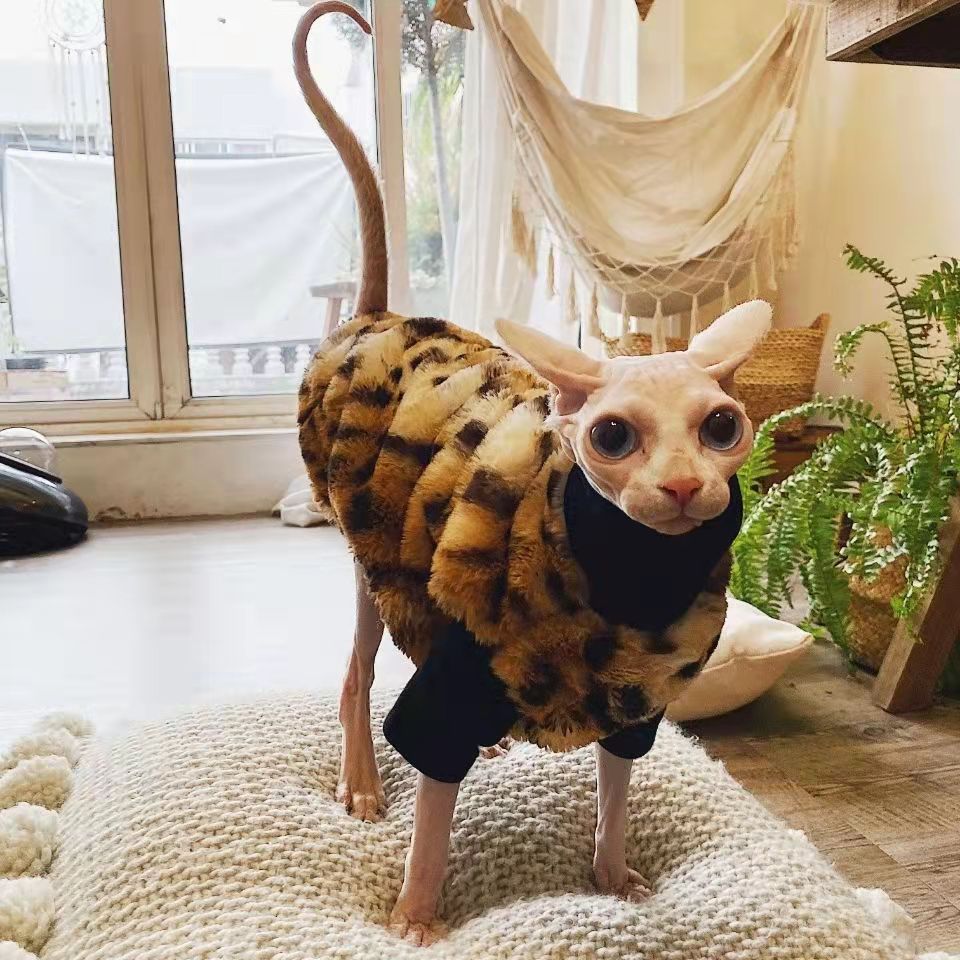 Sphynx Cat Jacket Warm Cat downThickened Double-side Fleece Sest Hairless Cat Clothes Cat Vest for Devon,Cornish,Small Dogs