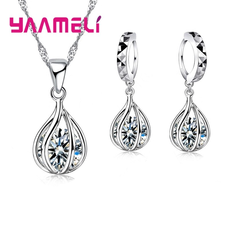 925 Sterling Silver Jewelry For Women Cute Round Shape Jewelry Set Pendant Necklace Hoop Earring Big