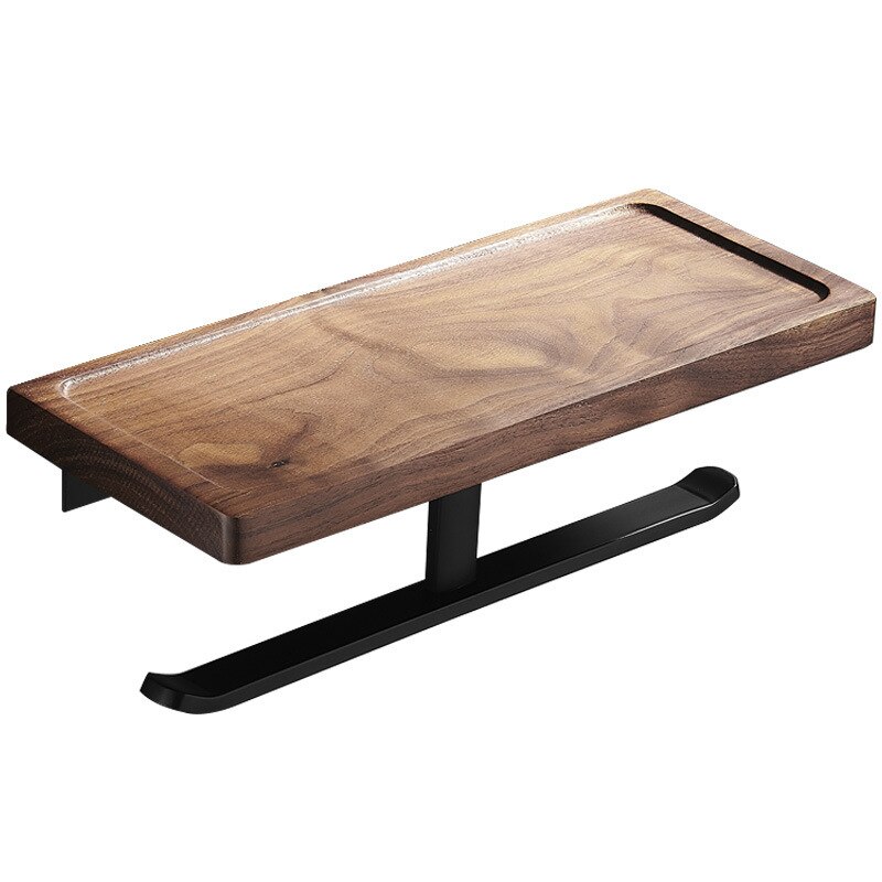 Juego de accesorios de baño, toallero negro de madera de nogal, soporte de papel higiénico, barra de toalla, gancho para Bata