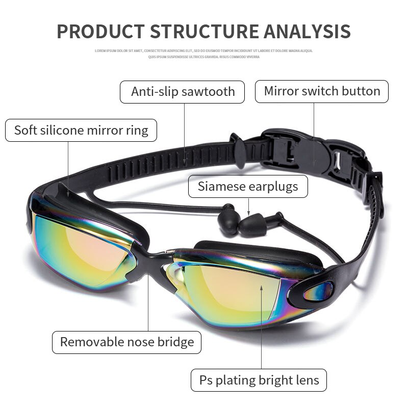 Swimming Goggles swimming glasses with earplugs Nose clip Electroplate Waterproof Silicone очки для плавания adluts