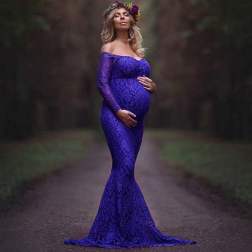 Neue Frau Mutterschaft Spitze Off Schulter V-ausschnitt Lange Maxi Kleid Kleid für Schwangere Frauen Fotografie Prop