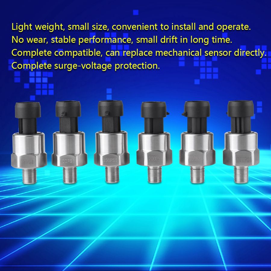 30-500PSI Pressure Sensor Oil Fuel Water Pressure Transducer Stainless Steel Pressure Sender Gauge DC 5V 1/8 inch NPT Thread