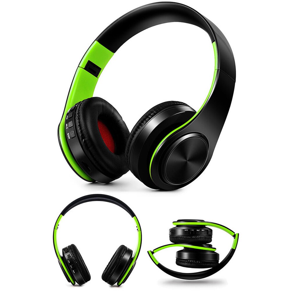 Bluetooth 4.0 Foldable Stereo Wireless Headphones Heavy Bass Headsets with Mic EDR Bluetooth Sports Earphone For Phone PC: Black Green