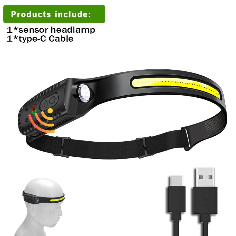 USB wiederaufladbare Stirnlampe, Induktionsscheinwerfer, COB-LED-Sensor, Stirnlampe, eingebauter Akku, Taschenlampe, 5 Beleuchtungsmodi, Scheinwerfer: Blau